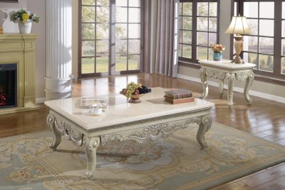 Positano 221 Coffee Table in Antique Style White w/Marble Top &