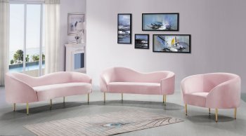 Ritz Sofa 659 in Pink Velvet Fabric by Meridian w/Options [MRS-659 Ritz Pink]