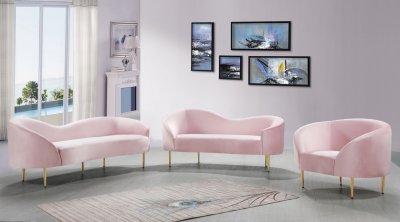 Ritz Sofa 659 in Pink Velvet Fabric by Meridian w/Options