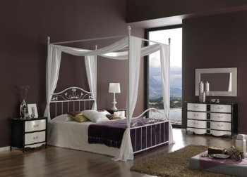 White Finish Metal Frame Contemporary Bed With Bedposts [EFBS-304 Teresa]