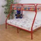 Red Finish Contemporary Twin/Full Bunk Bed w/Built-In Ladder