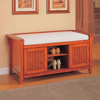 Oak Finish Mission Style Accent Bench w/Storage Shelves [CRB-513-501045]