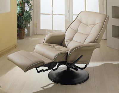 Beige Leatherette Cusion Contemporary Elegant Swivel Recliner