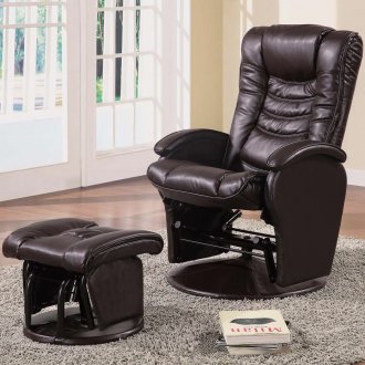 Dark Brown Vinyl Modern Swivel Glider Chair w/Ottoman