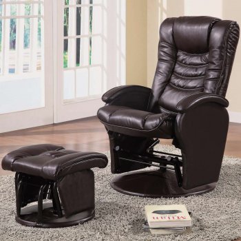 Dark Brown Vinyl Modern Swivel Glider Chair w/Ottoman [CRRC-600165]