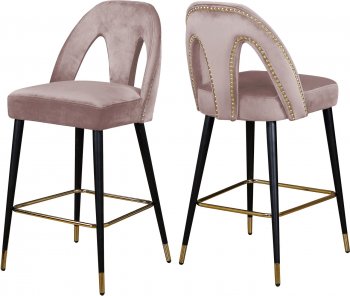 Akoya Counter Stool 795 Set of 2 Pink Velvet Fabric - Meridian [MRDC-795 Akoya Pink]