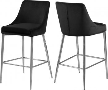 Karina Counter Stool 790 Set of 2 Black Velvet Fabric - Meridian [MRDC-790 Karina Black]