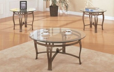 Bronze Metal Frame Contemporary 3PC Coffee Table Set