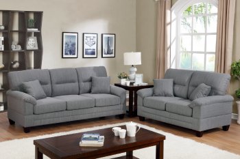 F6405 Sofa & Loveseat Set in Grey Fabric by Poundex [PXS-F6405 Grey]