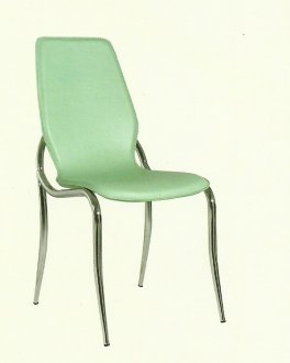 Green Vinyl Set of 4 Modern Dining Chairs w/Chromed Metal Legs