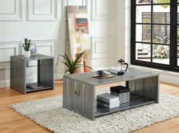 Menan 3Pc Coffee & End Tables Set CM4458 in Hand Brushed Silver [FACT-CM4458-Menan]