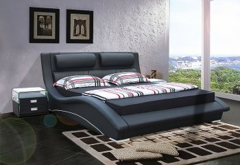 Black Leatherette Modern Stylish Bed w/Padded Headboard [SHBS-2840-Black]