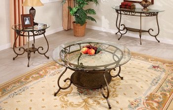 Metal Frame Traditional 3Pc Table Set w/Clear Glass Tops [PXCT-F6021]