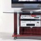 Mahogany Color Wooden TV Stand With Glass Shelves