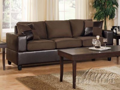 Chocolate Microfiber Sofa & Loveseat Set w/Bycast Leather Base