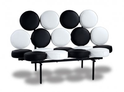 Black and White Two-Tone Loveseat with Bubble Design