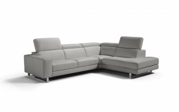 Augusto Large Sectional Sofa in Light Grey Leather by Whiteline [WLSS-Augusto Large Light Grey]