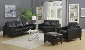 Clancy Sofa & Loveseat Set in Black Leather [MSS-Clancy Black]