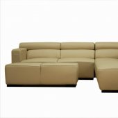 Beige Full Leather Modern 3PC Sectional Sofa w/Ottoman