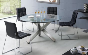 Clear Glass Round Top Modern Dining Table w/Metal Base & Options [EFDS-951-500]