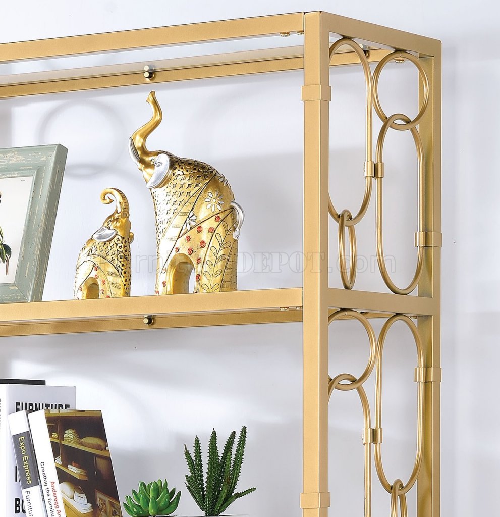 Milavera Bookshelf 92470 In Glass And Golden Color Metal By Acme 7499