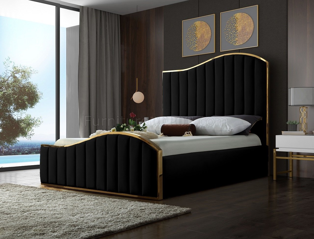 Jolie Bed In Black Velvet Fabric By Meridian W Options