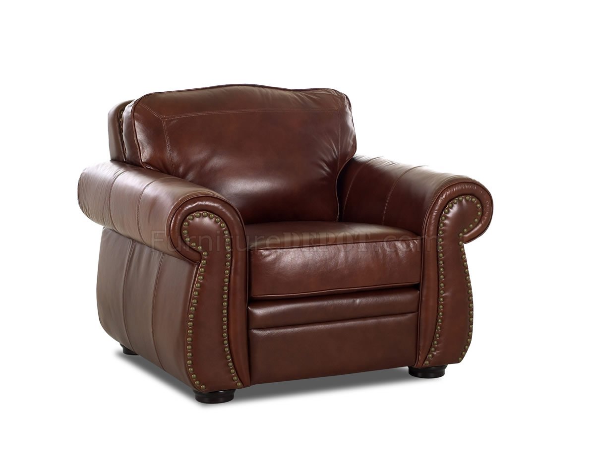 Chestnut Full Leather Classic Living Room w/Nail Head Trim Arms