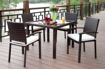 Natasha Outdoor Patio Dining 5Pc Set CM-OT1852 in White & Brown [FAOUT-CM-OT1852-Natasha]