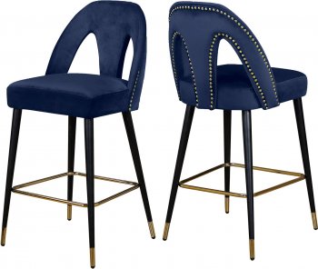 Akoya Counter Stool 795 Set of 2 Navy Velvet Fabric - Meridian [MRDC-795 Akoya Navy]