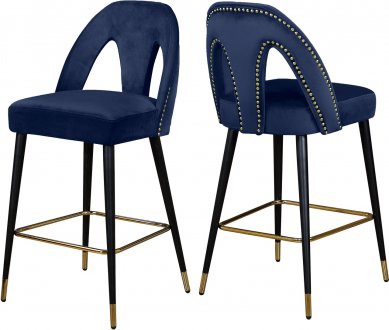 Akoya Counter Stool 795 Set of 2 Navy Velvet Fabric - Meridian