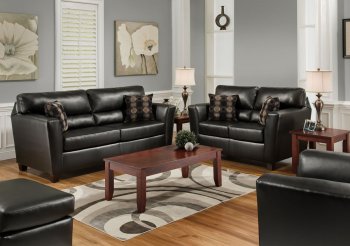 Black Faux Leather Modern Casual Sofa & Loveseat Set w/Options [AFS-1500-Black]