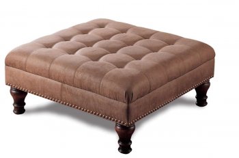 Brown Microfiber Contemporary Square Ottoman w/Tufted Finish [CRO-378-500914]