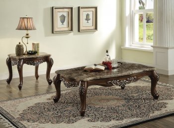 Latisha Coffee Table 3Pc Set 82145 w/Marble Top in Antique Oak [AMCT-82145-Latisha]