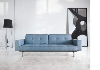 Splitback Sofa Bed w/Arms & Steel Legs in Blue by Innovation [INSB-Splitback-Arms-Steel-525]