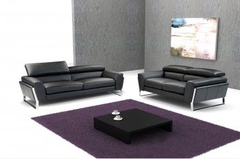 Black Top Grain Italian Leather Modern Sofa w/Optional Loveseat [JMS-Athens]