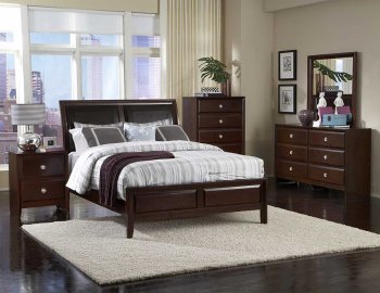 Dark Cherry Finish Contemporary Bedroom w/Optional Items [HEBS-879]