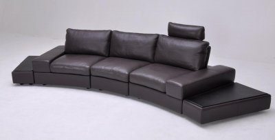 Espresso Full Grain Italian Leather Sectional Sofa w/Side Tables