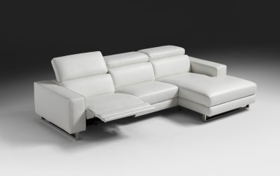 Augusto Power Motion Sectional Sofa White Leather by Whiteline