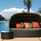 Black Modern Outdoor Lounge Sofa w/Canopy & Side Table