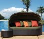 Black Modern Outdoor Lounge Sofa w/Canopy & Side Table