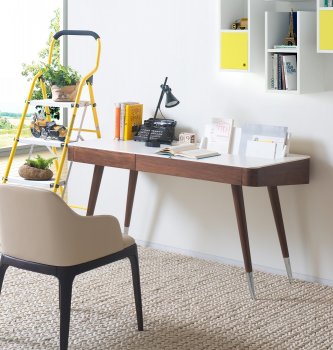 Calla Modern Office Desk in by Brown Oak J&M w/White Top [JMOD-Calla]