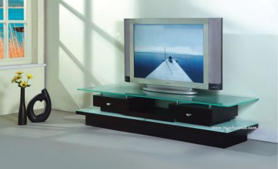 Wenge Finish Modern TV Stand With Glass Top