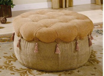 Reviews Plush Fabric Round Ottoman W Rope Tassel Decorative Trim