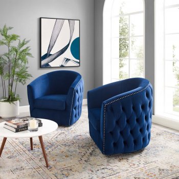 Rogue Swivel Chair Set of 2 in Navy Velvet by Modway [MWAC-4425 Rogue Navy]