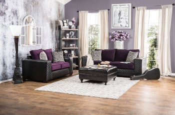 Biden SM6304 Sofa in Purple Fabric & Black Leatherette w/Options [FAS-SM6304-Biden]