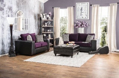 Biden SM6304 Sofa in Purple Fabric & Black Leatherette w/Options