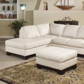 Ivory Full Leather Modern Sectional Sofa w/Tufted Seats