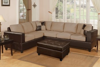 Hazelnut Microfiber Plush Modern Sectional Sofa w/Accent Pillows [PXSS-F7635]