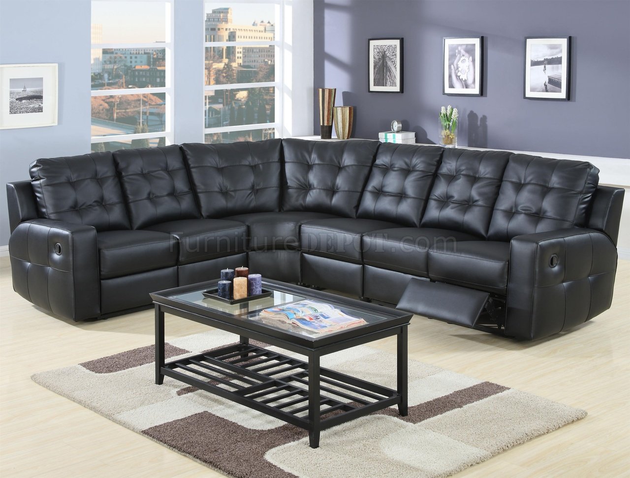 black leather 5 seat recliner sectional sofa