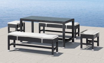 Black Modern 5pc Outdoor Dinette Set w/Clear Glass Top Table [ZOUT-Myrtle-701010]